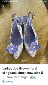 Ladies Pretty Joe browns Purple Floral Sling Back Sandals Size 5 New Seconds - Picture 1 of 11