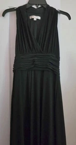 Evan Picone schwarz V-Ausschnitt Neckholder geraffte Taille Kleid Größe 6 Stretch Strick  - Bild 1 von 11