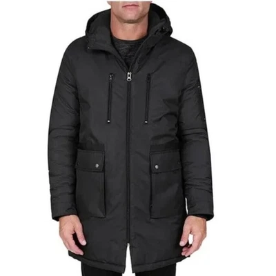 Slate & Stone Men's Hooded Parka Coat Zipper Pocket Accents in Black Large $499 - Image 1 of 4
