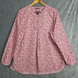Camicetta tunica Lands’ End XL rosa rossa floreale Supima cotone collo spacco top - Foto 1 di 10