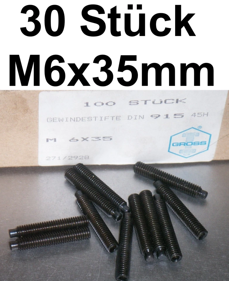 30 Viti senza Testa Vite M6x35 Borchia Grano Filettato - Immagine 1 di 1