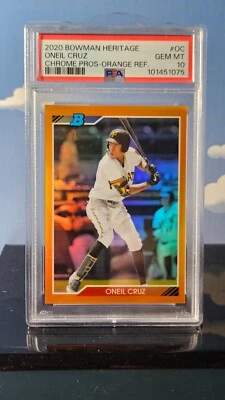 Oneil Cruz - 2020 Bowman Heritage Chrome Orange Refractor   PSA 10  # 9/25 - Image 1 of 2