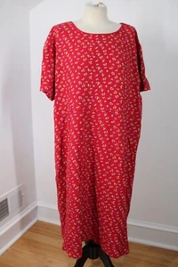 Vtg FADS 2X/3X? Red Floral Short Sleeve Midi Shirt Dress - Picture 1 of 7