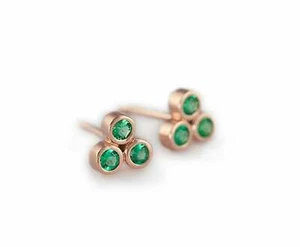 0.3ct Natural Emerald Bezel Set Solitaire Stud Earrings 14k Solid Rose Gold - Picture 1 of 13
