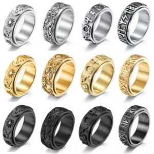 Spinner Ring for Men Women Boy Stainless Steel Anxiety Fidget Biker Ring Gifts - Picture 1 of 34