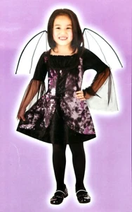 Neu Mädchen Größe S (4) böse Fledermaus komplettes Halloween Kostüm, Samtkleid + Flügel - Bild 1 von 3
