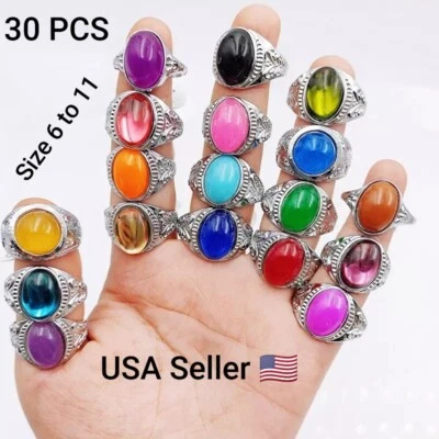 全新 30 件戒指 复古五颜六色的树脂仿宝石戒指 — 第 1/4 张图片