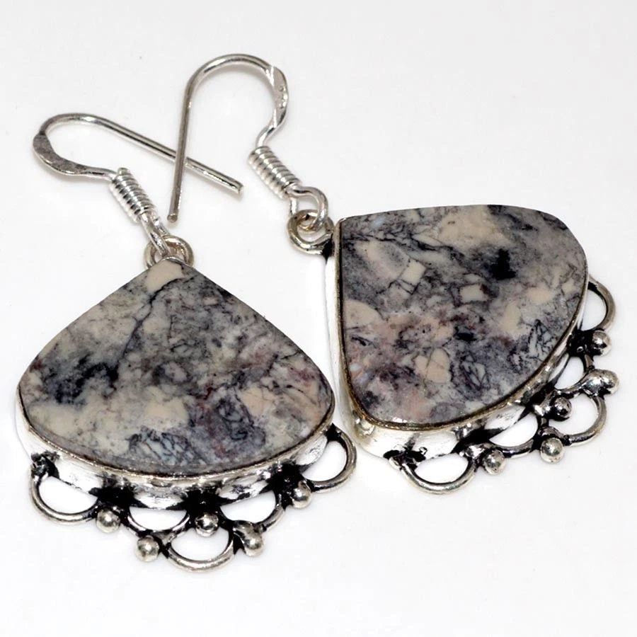 Handmade Porcelain Jasper 925 Sterling Silver 2" Earrings #E00295 - Image 1 of 1
