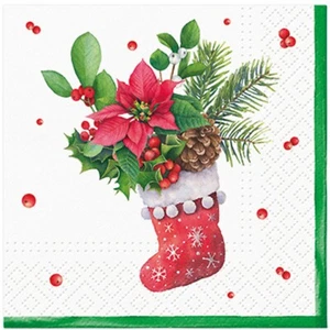 (2) Christmas Decoupage Paper Napkins Red Sock Poinsettia Luncheon Napkin - TWO - Picture 1 of 8