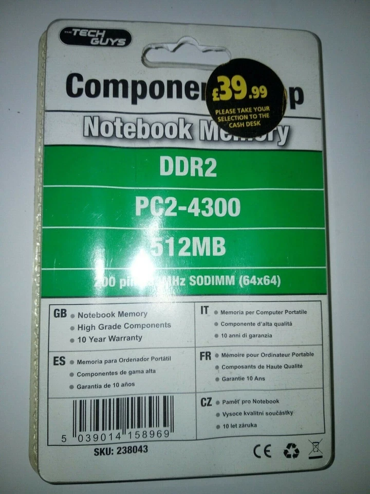NOTEBOOK MEMORY DDR2 PC2-4300 512MB - NEW IN BOX - FAST SHIPPING - Image 1 of 2
