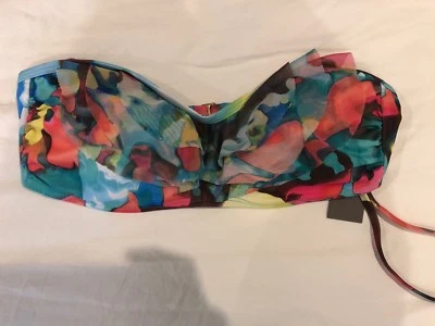 NUEVO CON ETIQUETAS SUJETADOR BANDEAU FLORAL KENNETH COLE Con Copas BIKINI y Volantes Hipster Grande Foto 1 de 4