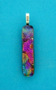 DICHROIC GLASS LONG RECTANGLE, VIOLET, PINK N PURPLE, BLUE , SILVER PLATED BAIL - Picture 1 of 1