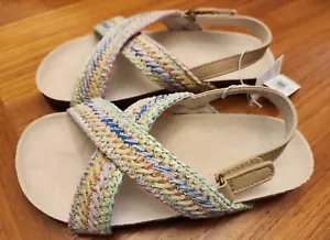 Old Navy Girls SIZE 11 Textured Rafia Cross Strap Sandals Beige Multicolor #5323 - Picture 1 of 7