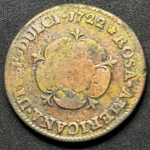 More details for 1722 usa colonial 1/2 half penny rosa americana coin