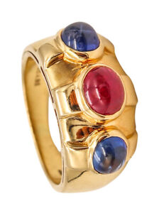 Bvlgari Roma Three gems Ring in 18 kt gold with 2.33 Cts in Ruby & Sapphires box