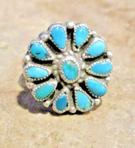 EDLER Vintage Zuni Sterlingsilber Petit Point Türkis Cluster Ring Größe 6,5 - Bild 1 von 6