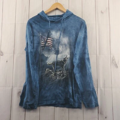Sudadera con Capucha THE MOUNTAIN Para Hombre Pequeña Ligera Lobo Bandera de EE. UU. Azul Tie Dye Foto 1 de 4