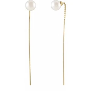 14K White Freshwater Cultured Pearl Threader Earrings Rose Yellow White Gold - Picture 1 of 6