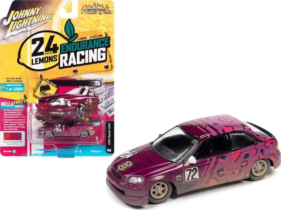 Johnny Lightning 1 64 1998 Honda Civic 24Hrs of Lemons Magenta JLSP232-B Chase
