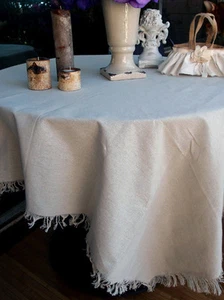 54" x 54" Natural Rustic Table cover Linen Square fabric Sheet Fringed Edges - Picture 1 of 3