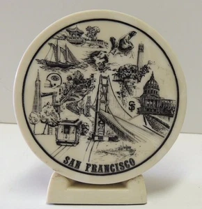 San Francisco Souvenir Plate Tile Coaster w/ Stand - Famous Landmarks from 1990s - Imagen 1 de 3