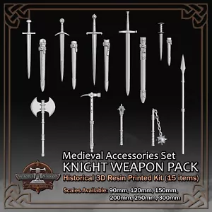 Ritter Waffen Paket - 3D Resin Druck Zubehör Modellbausatz - Maßstab 90mm bis 300mm - Bild 1 von 13