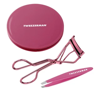 Brow & Lash Set - Compact Mirror, Mini Slant Tweezer and Lash Curler (Pink) - Picture 1 of 5