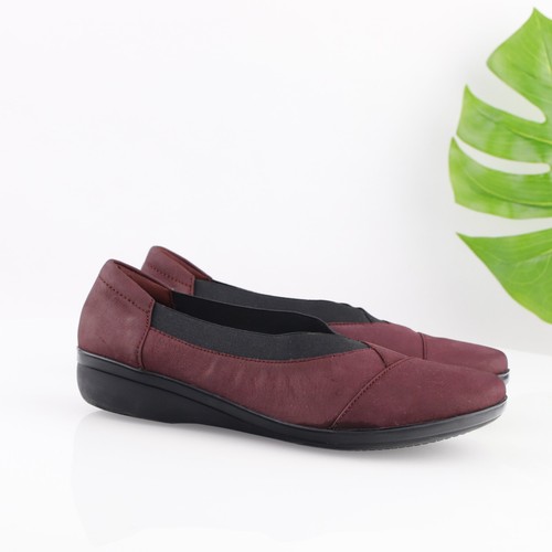 Mocassino Clarks donna Everlay Eve taglia 11 bordeaux nabuk scarpa piatta slip on comodo