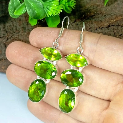 Peridot Gemstone Handmade Earring 925 Sterling Silver Jewelry Earring - Image 1 of 4