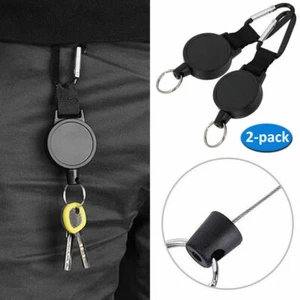 2PC Retractable Stainless Steel Keyring Pull Ring Car Keychain Recoil Heavy Duty - Picture 1 of 12