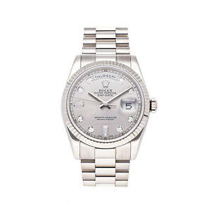 Rolex Day-Date Auto 36mm White Gold Diamonds President Bracelet Watch 118239