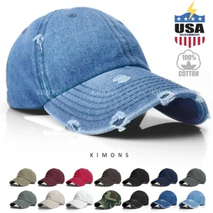 Vintage Distressed 100% Cotton Solid Polo Denim Baseball Cap Hat Ball Dad Washed - Picture 1 of 26