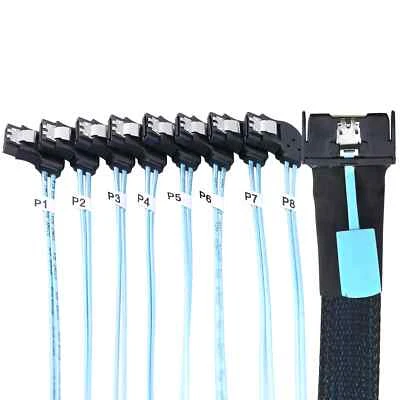 MCIO 8X SFF-8654 8i PCI-E Ultraport Slimline 5.0 To 8X SATA 7P Left Female Cable - Image 1 of 4