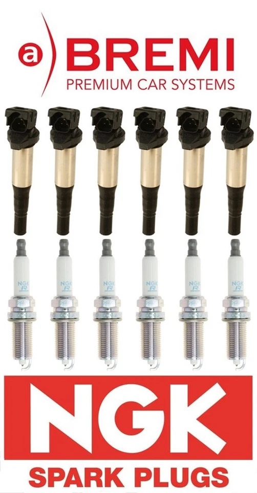 Six Bremi Ignition Coils w/NGK Spark Plugs BMW OE #'s: 12138616153 / 12120037663 - Image 1 of 3