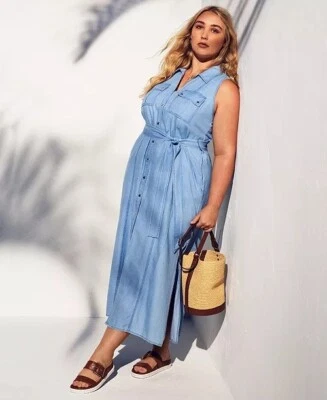 Maxi Vestido Camisa Michael Kors Cintura Corbata Talla 2X Nuevo con Etiquetas Precio de venta sugerido por el fabricante $155 Foto 1 de 4