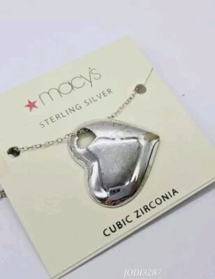 Collar Macy's Plata de Ley 925 Corazón 3D Nuevo En Tarjeta $40 Foto 1 de 4