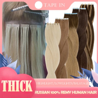 Fita Russa em Remy 100% Extensões de Cabelo Humano Trama de Pele FuLL Cabeça Grossa Ombre - Imagem 1 de 4