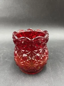 Vintage Lenox Candles Ruby Red Votive Candle Holder Daisy and Button UV Glow - Picture 1 of 6