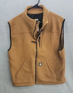 Carhartt Mens Vest Size Large Brown Textured Fleece Zip Map Pocket V28 - Picture 1 of 13