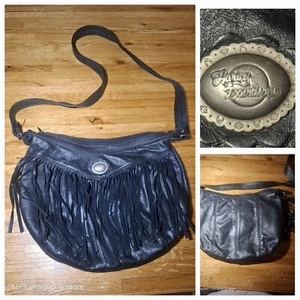 Vintage Harley Davidson Leder Fransen Hüfttasche Handtasche schwarz Schultertasche mit Riemen - Bild 1 von 18