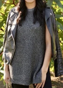 NUEVO CON ETIQUETAS TOPSHOP SUÉTER CHALECO TALLA 10 TÚNICA METÁLICA CAMISETA SIN MANGAS ABERTURA LATERAL NEGRO DORADO - Imagen 1 de 11
