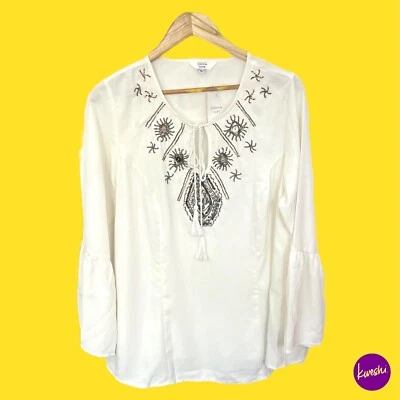 Top de mujer JOANNA HOPE manga larga, adorno de lentejuelas, blanco roto, Reino Unido 16 Foto 1 de 4