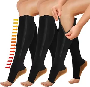 Open Toe Compression Socks, Vital Socks Circulation With Zipper Toeless Socks - Picture 1 of 20