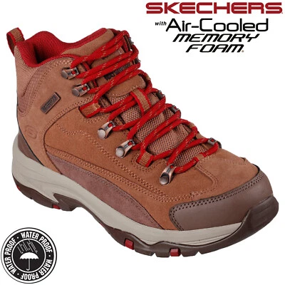 Skechers Womens Walking Hiking Boots Shoes Brown Waterproof Ankle Trail 167004