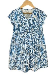 Diane Von Furstenberg Kids' Short Sleeve Sea Twig Blue Faux Wrap Dress XS 4/5 - Picture 1 of 10