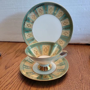 VINTAGE Winterling Kerchenlamitz Green, Gold Dessert Plate, Cup & Saucer - Picture 1 of 7