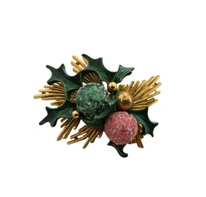 Broche racimo vintage de hojas de acebo de Navidad Roma tono dorado - Imagen 1 de 4