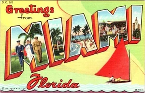 FL, Florida MIAMI GROSSBRIEF LEINEN Grüße ca1940er Curteich Postkarte - Bild 1 von 2