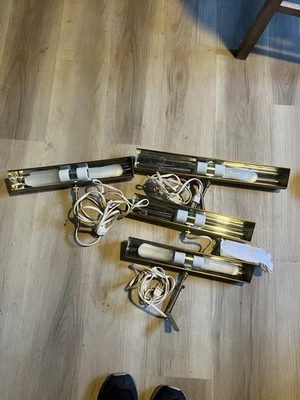 SET! House of Troy Double Bulb Picture Light WeatheredBrass 14 & 18Telescope Arm - Image 1 of 4