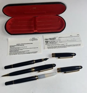 Vintage Capella Pen Set Lot Black With Gold Trim No Ink - Picture 1 of 6